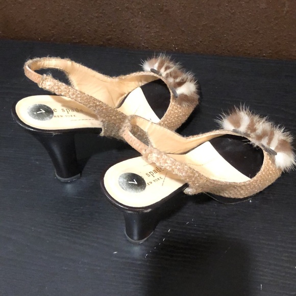 Kate Spade sling back platform sandals with faux fur. - Picture 2 of 4